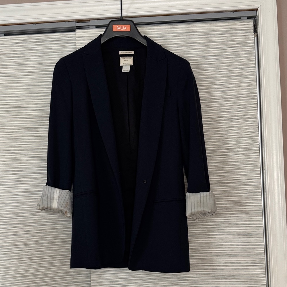 Club Monaco Navy Blazer with Striped Cuffs